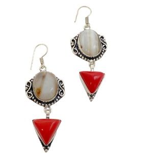 925 Sterling silver with red coral earrings.